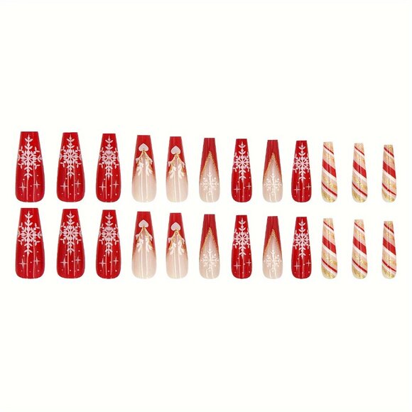 24-Piece Christmas Nail Art Set Long Ballet-Shaped Press-on Nails with Snowflake - Picture 3 of 6